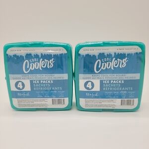 Fit + Fresh Cool Coolers Ice Packs Two Packs Of 4 Teal Ultra Slim NEW